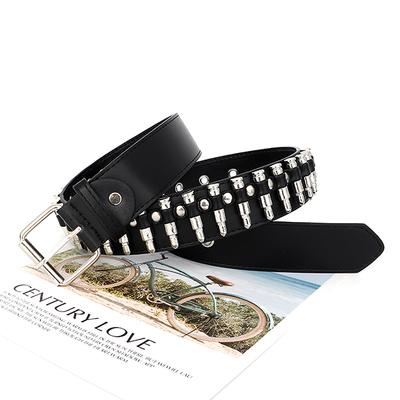 Rivet Hollow Bullet Decoration Belt  Leather Studded Goth Rock Wild Adjustable Women Punk Black Belt