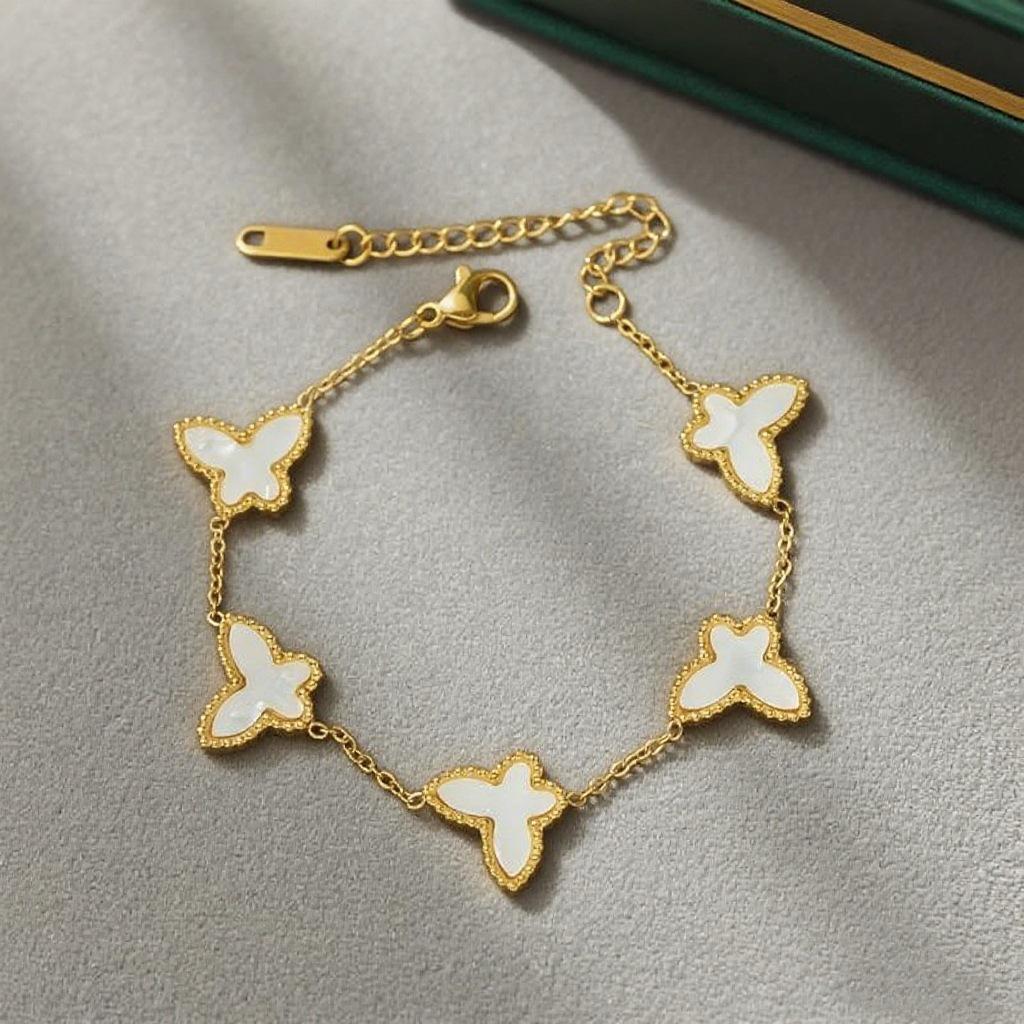 Korean Style Titanium Steel Butterfly Bracelet with Colorful Petal Elements