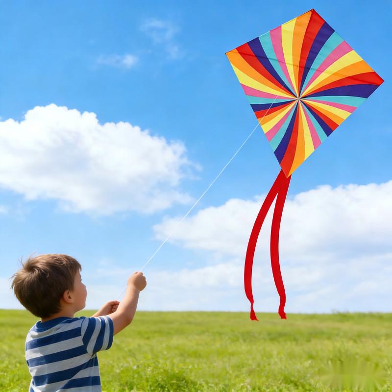 Polyester Rainbow Diamond Kite With Glass Fiber Frame For Kids Outdoor Play And Gift
