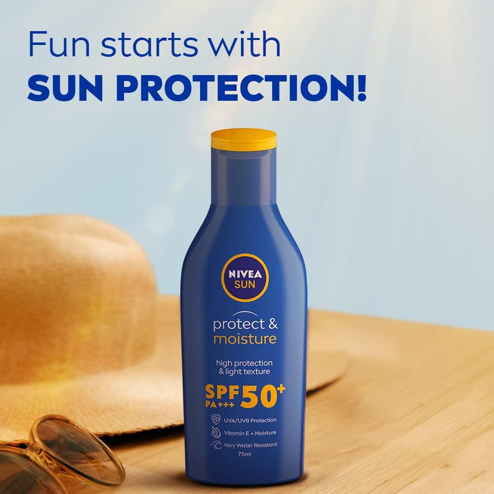 Nivea Sun Protect & Moisture SPF 50 Sunscreen 75ml – Vitamin E Enriched, Water Resistant, UVA/UVB Protection for All Skin Types