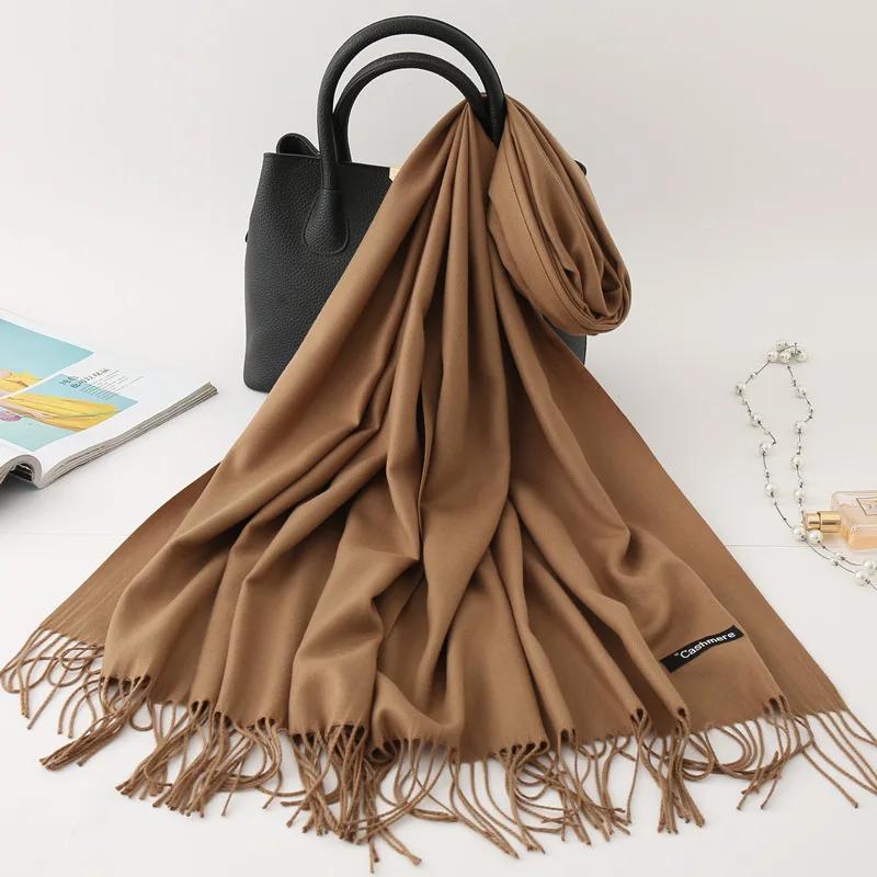Autumn Winter Solid Imitation Cashmere Scarf for Men Women Tassel Intensification Warm Shawl Fashion Necklaces Wrap Long Scarves
