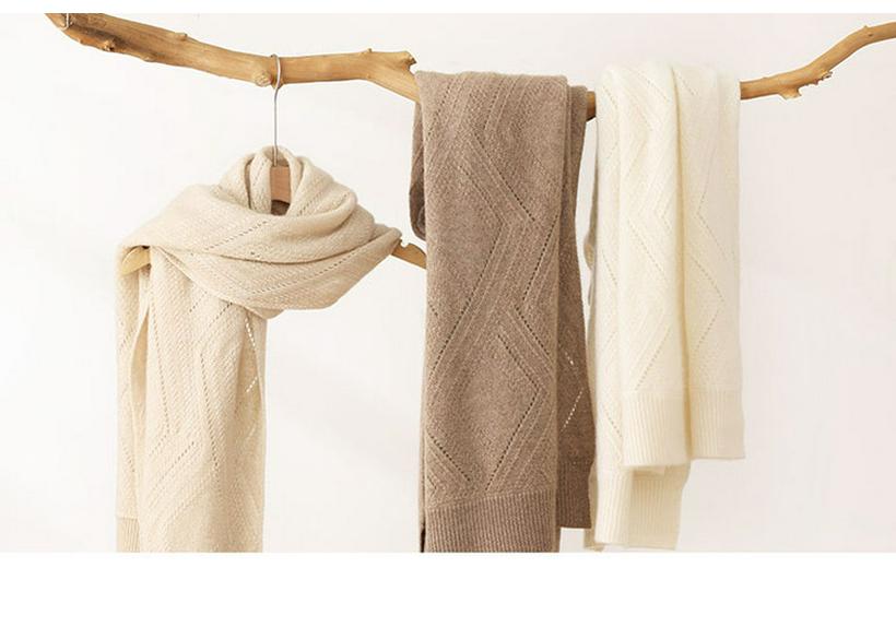 Women's 100% Pure Cashmere Hollow Knit Shawl, Versatile Solid Color Scarves, New Fashion Warm Wrap