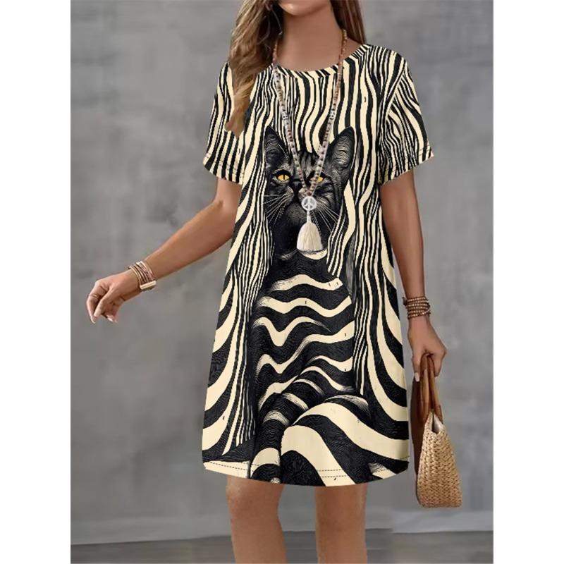 Personalized Printed Womens Dress Summer New 2025 Casual Mini Dress Female Streetwear Clothing Loose Short Sleeve A-Line Dress
