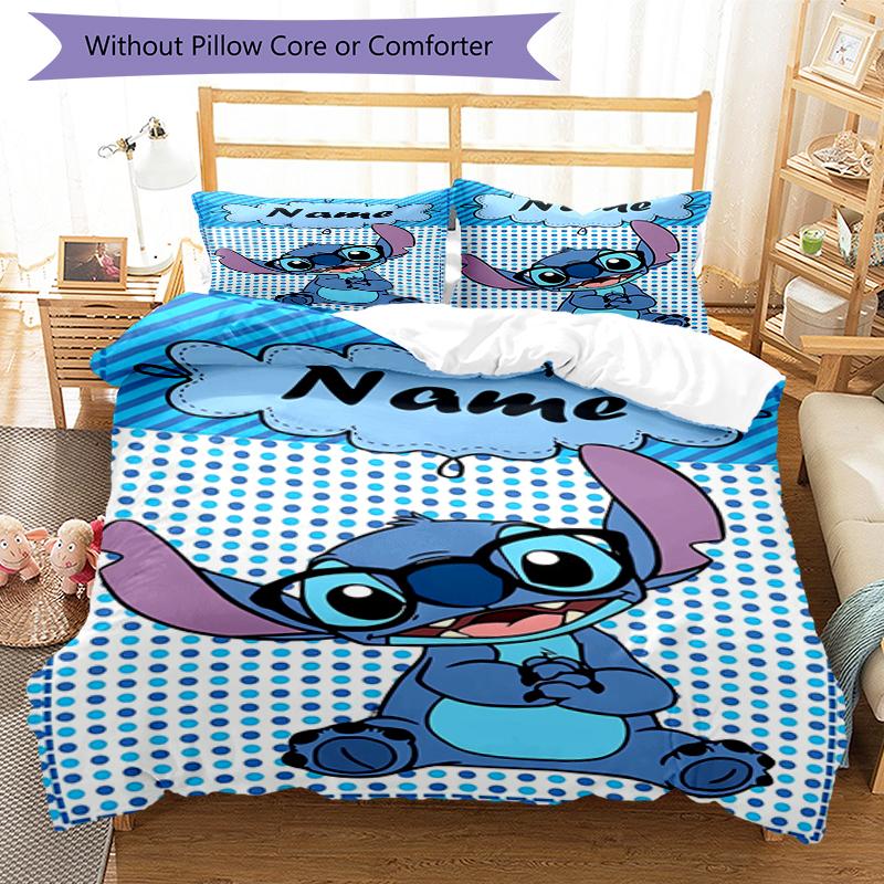 3pcs Custom Name Stitch Bedding Set Duvet Cover Closure Includes 1 Duvet Cover & 2 Pillowcases, Soft and Comfortable for All Seasons.
