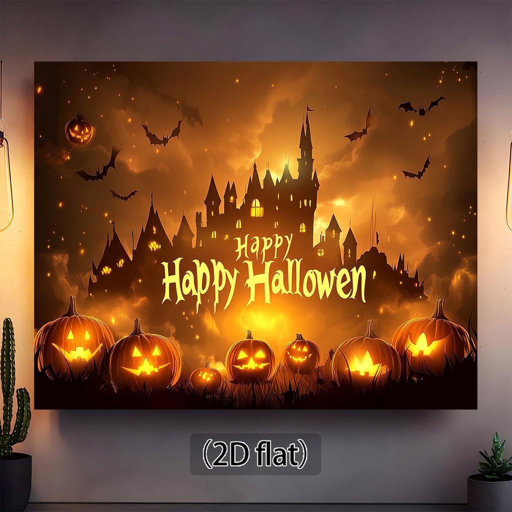 1pc Non Electric Halloween Party Background Cloth - Gothic Castle, Pumpkin Lantern, Happy Halloween Text