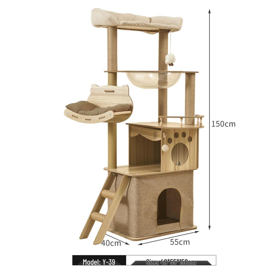 Raumkapsel Katzenbaum: Multifunktionaler Kratzbaum & Bett mit Doppelkammer, Geeignet für große & kleine Katzen
