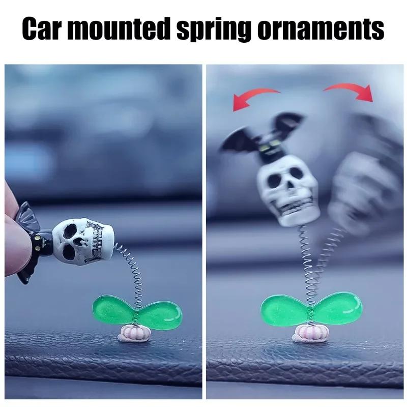 Halloween Car Shaking Skull Ornament Automotive Dashboard Center Console Bat Skull Decoration Accessories Funny Gift Ornaments