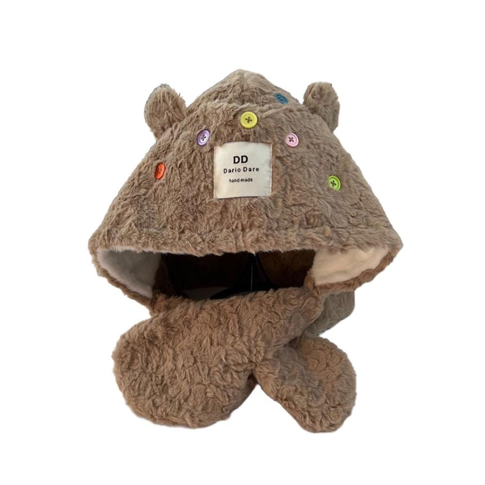 

Теплая плюшевая шапка, милая плюшевая шапка с ушками, повседневная шапка, шарф, зима хаки