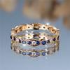 Cute Female White Blue Zircon Stone Round Ring Vintage Gold Color Wedding Jewelry for Women