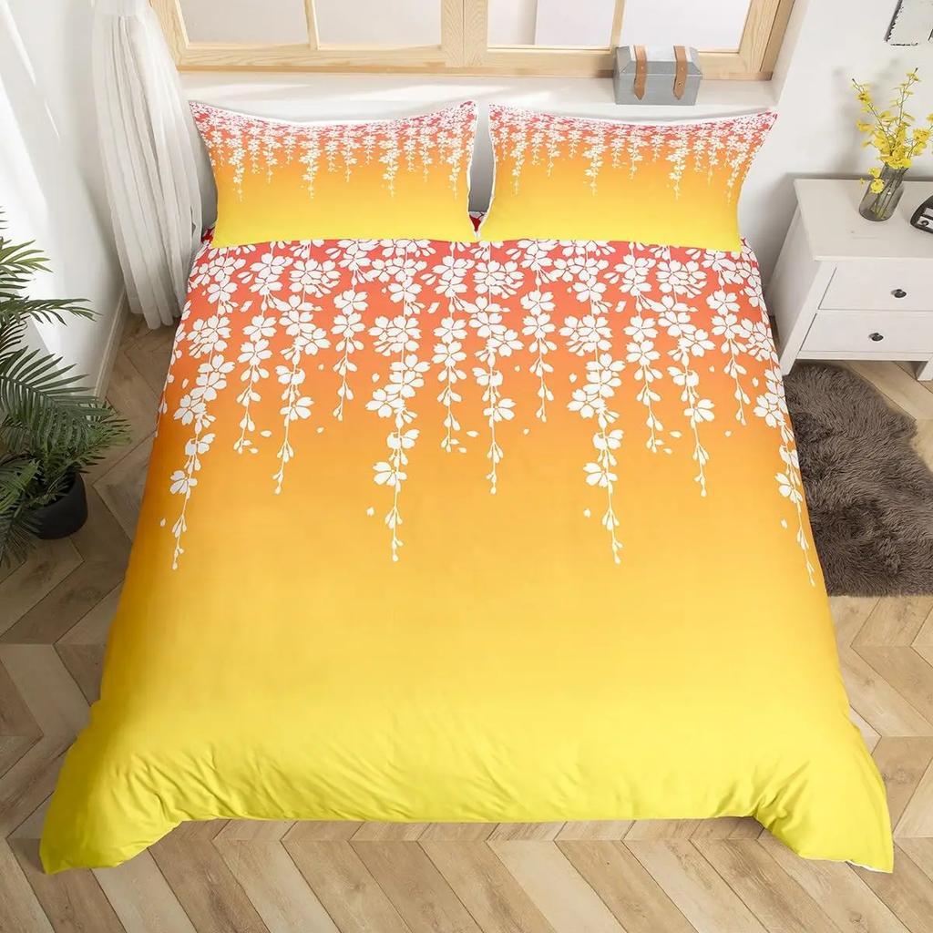 Akvarellgradient Påslakan Queen Abstrakt Körsbärsblom Sängklädesset Natur Botaniskt Täcke Mjukt Boho Quiltöverdrag