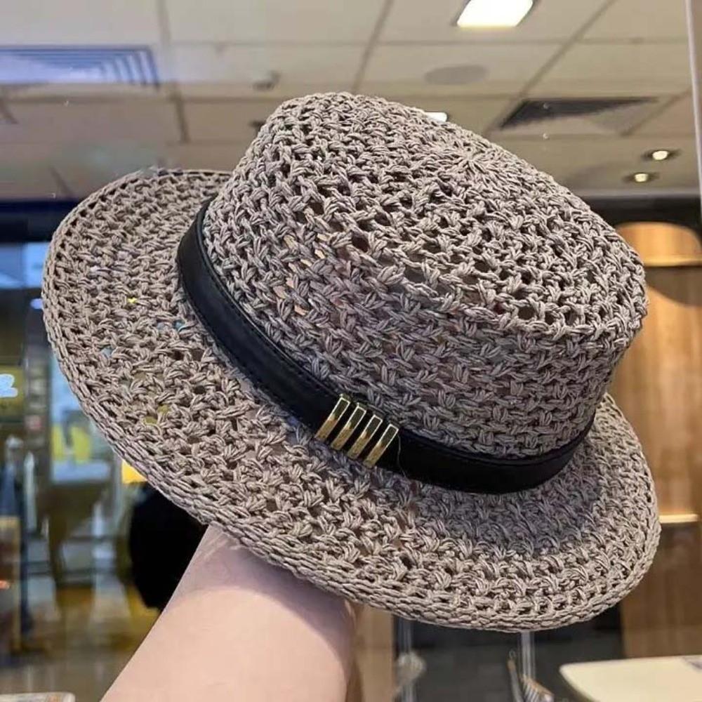 Lightweight Handwoven Sun Cap Breathable Mesh Flat Top Beach Hat Casual Daily Outing