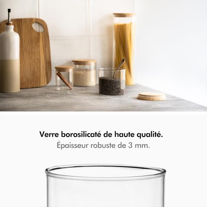 Bocaux en Verre Hermétique - KIVY - 4 x 600 ml - Couvercles en Bambou - Conservation Alimentaire - Durable