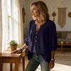 Women's Cotton And Linen Three-quarter Sleeve Button Casual Loose T-shirt