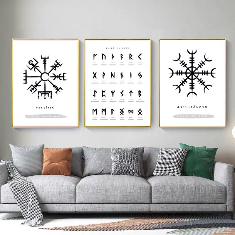 RUNES Posters and Prints Viking Scandinavian Old Norse Elder Futhark Runes Wall Art Print Pictures Canvas Painting Room Decor