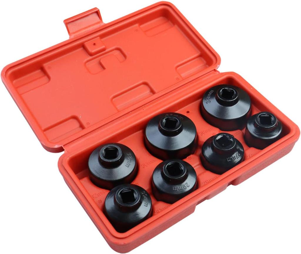 Oil filter wrench, fuel filter removal tool compatible with various vehicles, including 24 27 29 30 32 36 38mm oil canister socket - 7 pack