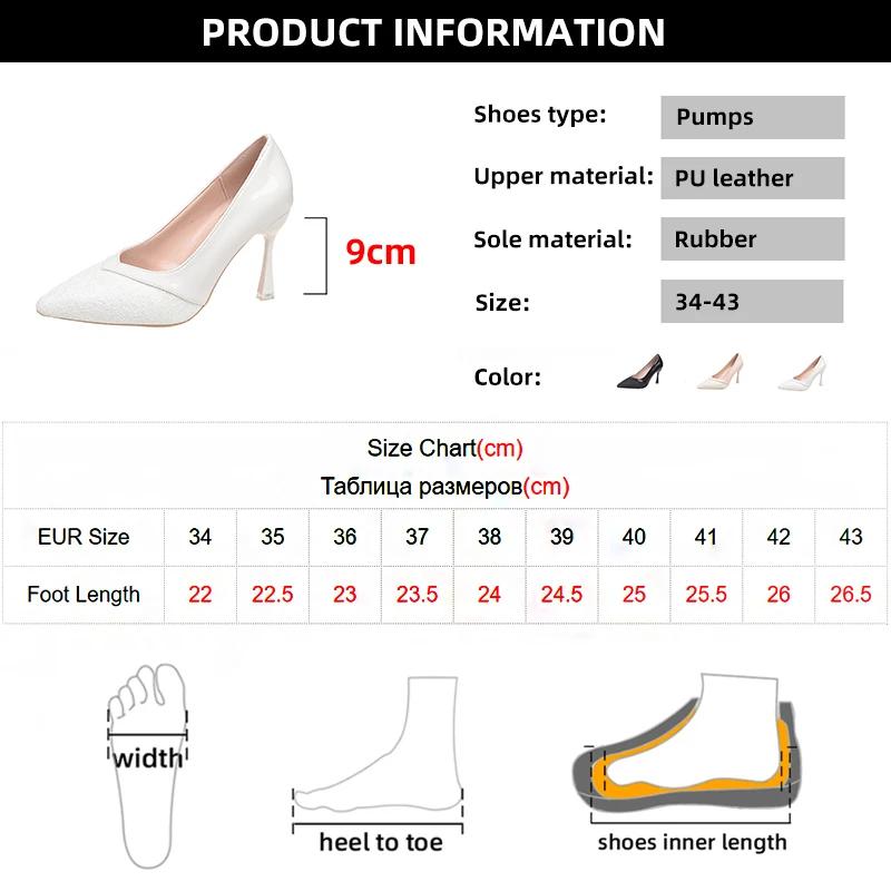 Fashion Fashion Patchwork Stiletto Heel Pumps Women Sexy Pointed Toe Wedding Part Shoes Woman Plus Size 43 Solid Color High Heels Ladies