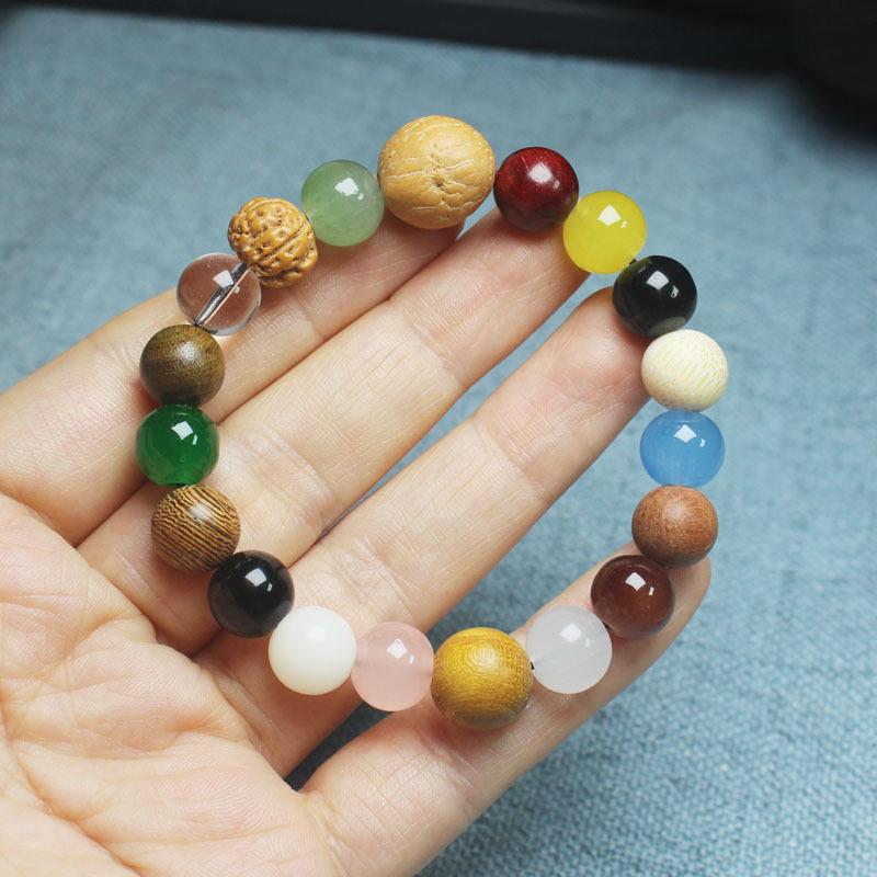 Traditional Chinese 18 Bodhi Seeds Mala Bracelet, Lingyin Style Multi-Treasure Prayer Beads for Couples