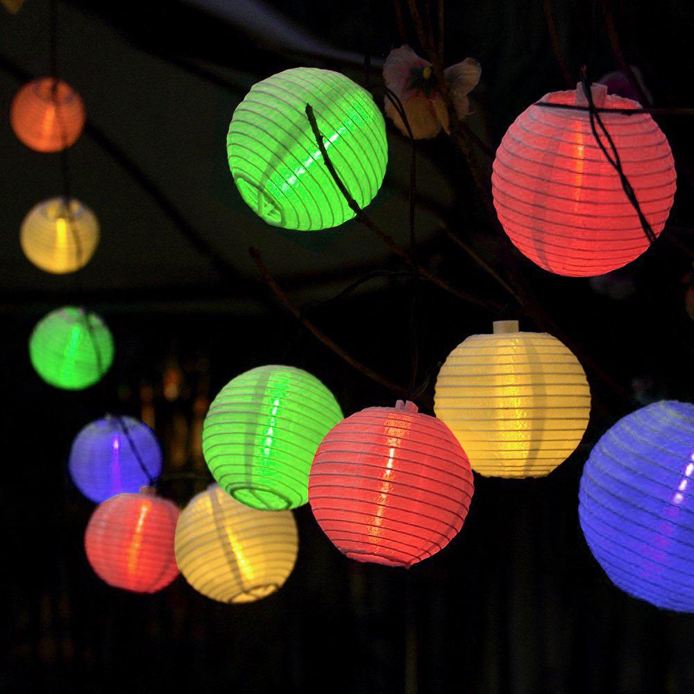 Outdoor Waterproof LED String Lights with Ancient-Style Paper Lanterns for Christmas and Courtyard Decor