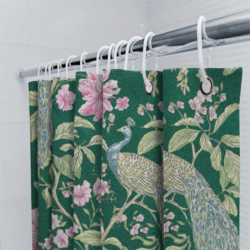 Peacock Floral Green Bath Mat Shower Curtain Decorative Home Textile Waterproof Decoration for Bathroom Pink Flowers Pattern 3D
