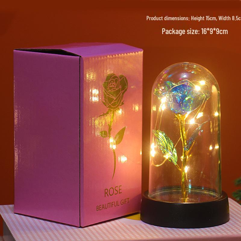 LED Gold Foil Rose with Crystal Glass Cover - Light-up Preserved Flower Ornament for Valentine's Day or Christmas Gift