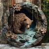 Brown Bear Cave Art Round Metal Sign Durable Wall Decor Indoor Outdoor Hanging