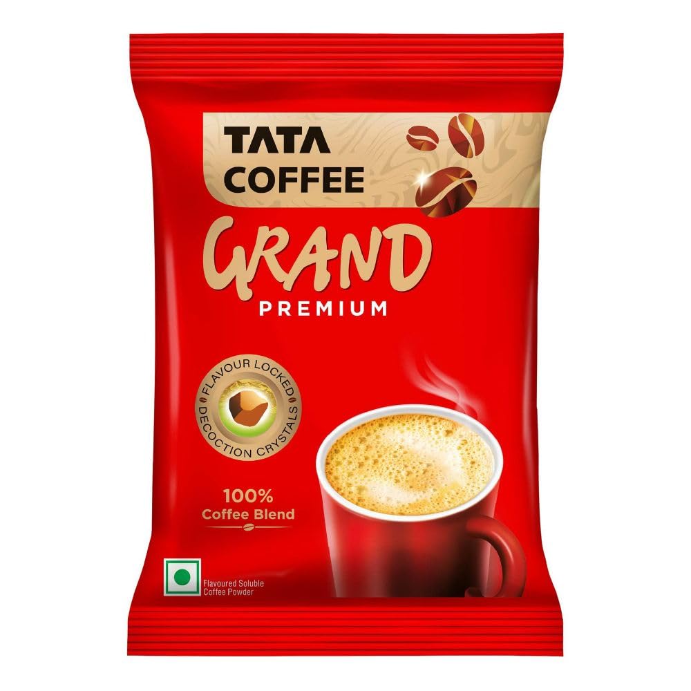 

Tata Coffee Grand Premium Instant Coffee, 50g Pouch, With Flavour Locked Decoction Crystals, Flavoured Soluble Coffee Powder, Rich Aroma & Great