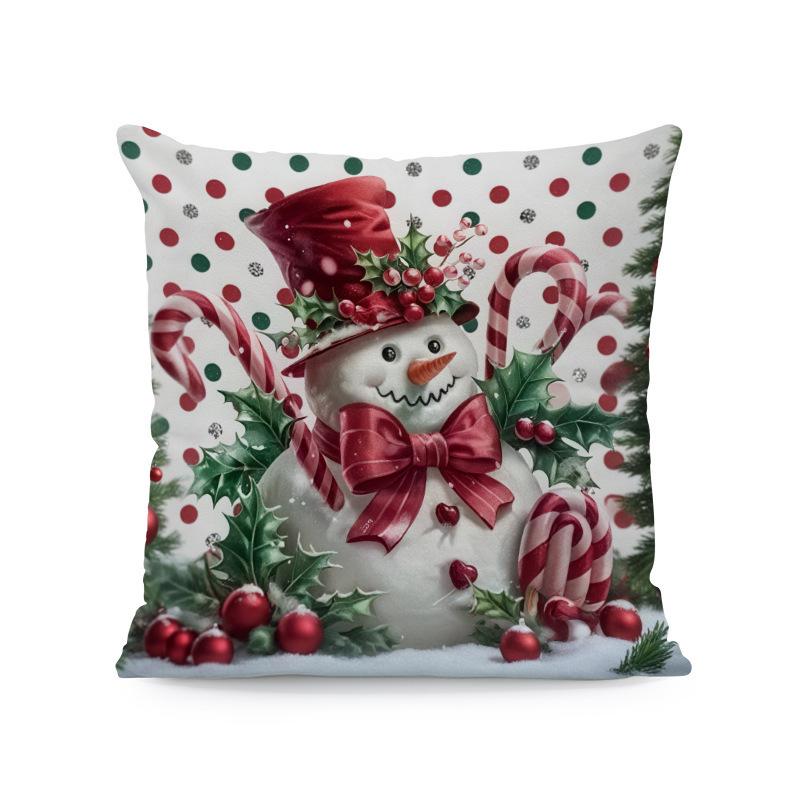 Hot Sale Blue Snowman & Santa Christmas Pillowcase - Festive Sofa Cushion Cover