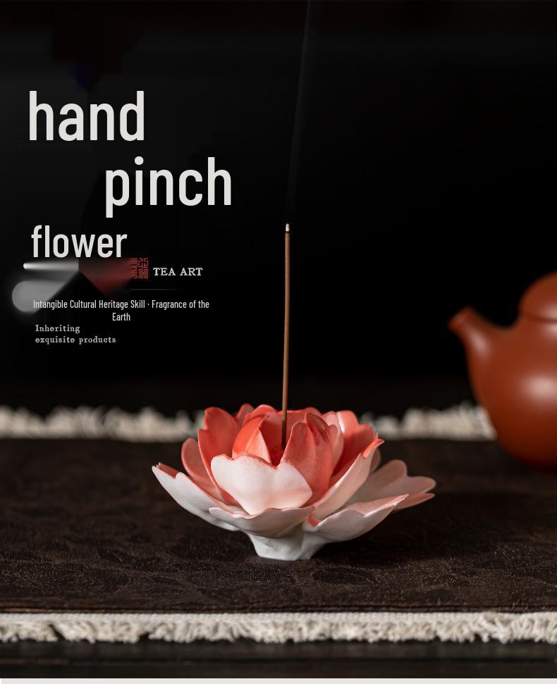 Xichun Handmade Ceramic Flower Incense Holder - Zen Style Ornament