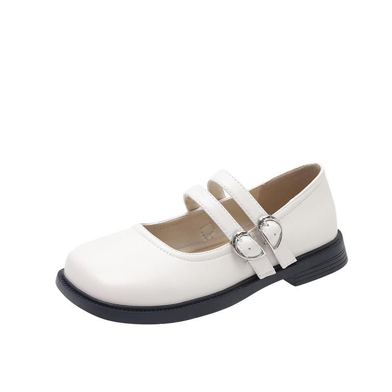 Flat bottom square head Mary Jane shoes women's summer with skirt French small leather shoes 2025 new shallow mouth fashion single shoes women