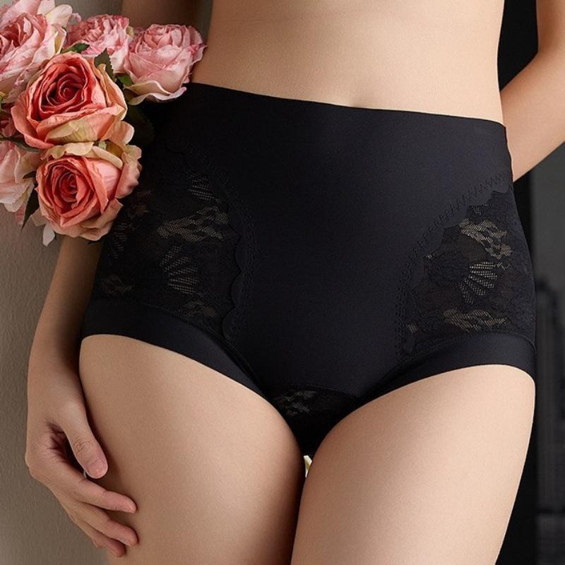 Ladies Spring and Autumn Sexy Lace Comfortable Breathable Long Crotch Lift Hip Belly High Waist Naked Sense No Scratch Briefs