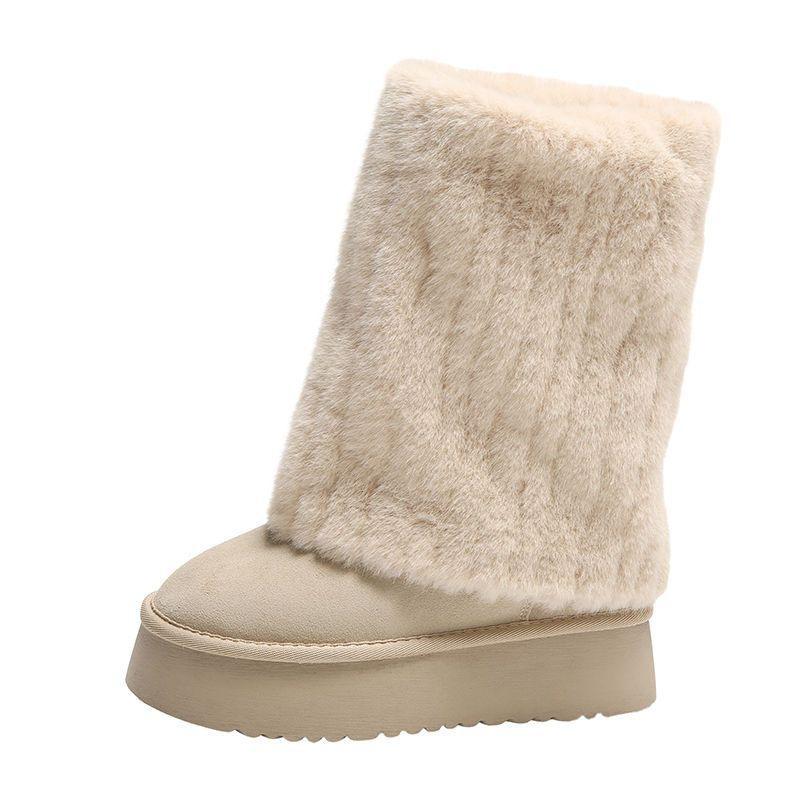 Mid-calf Snow Boots for Women, New Plush Style, Thick Sole, Anti-slip, Cotton Shoes