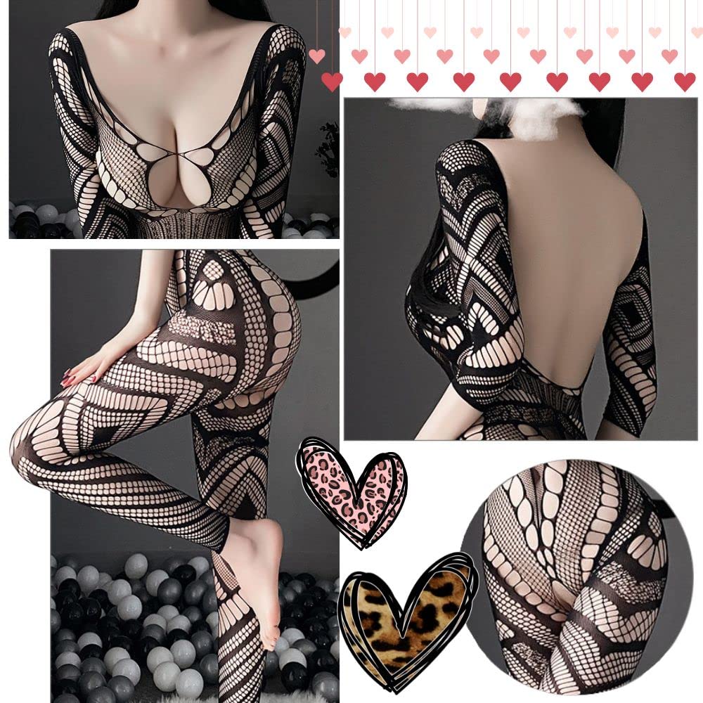 MORApink Cosplay Sexy Body Stockings Perforated Extreme Kinky String Large Lingerie Full Body Tights Net Leotard Open Crotch Costume Black Little