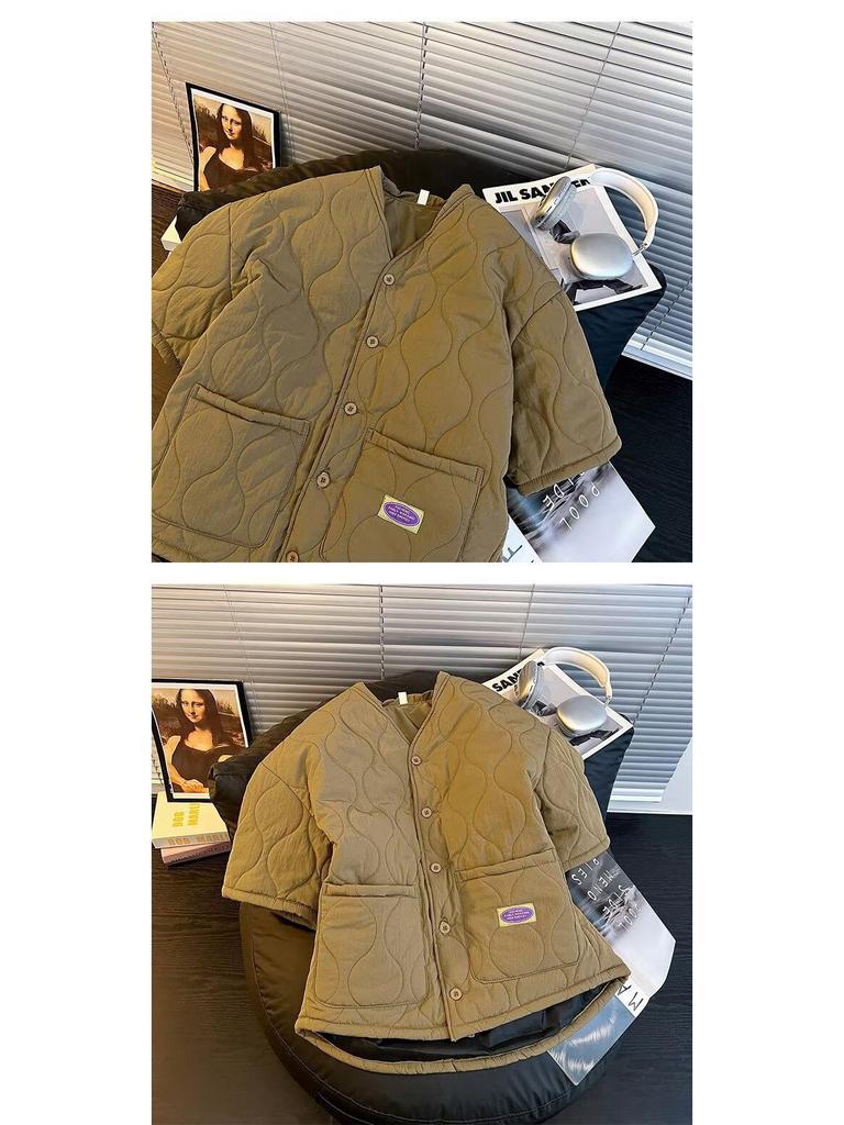 Men's American Style Winter Gourd Pattern Thickened Short Sleeve Cotton Padded Jacket