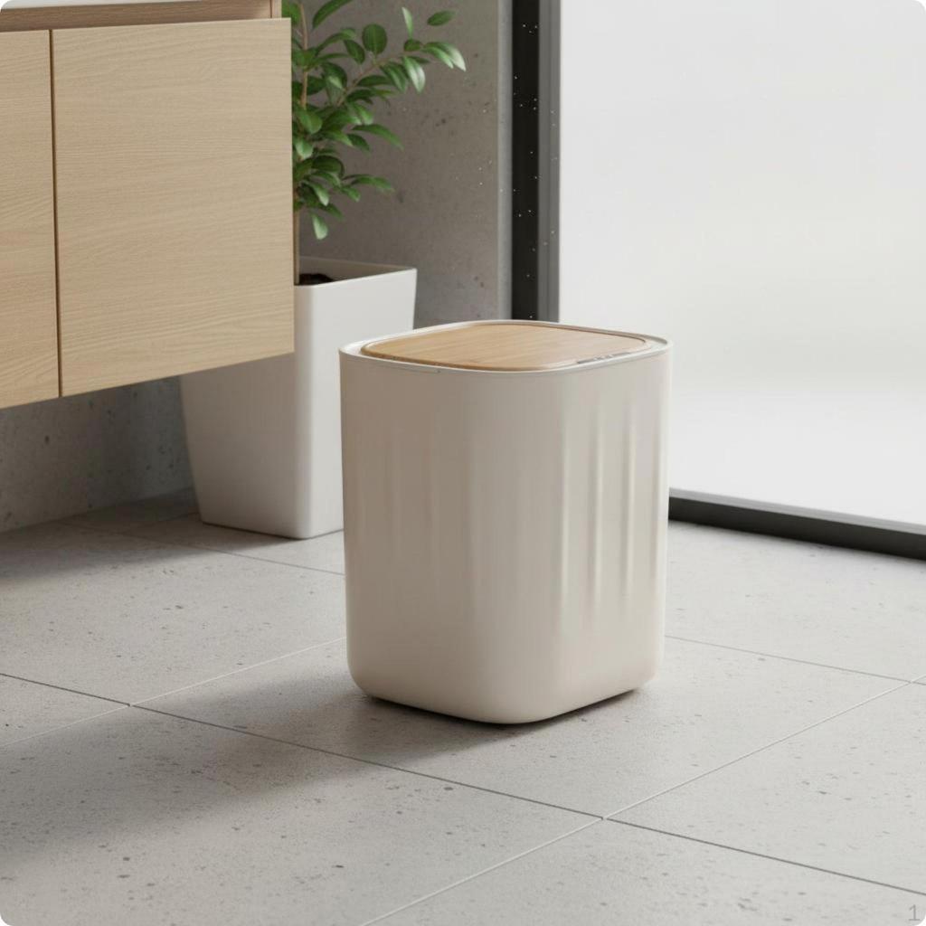 Touchless Trash WoodenLook Grain Lid Can Hands Opening Rubbish Bin for Kitchen,