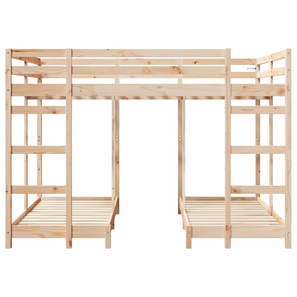 Triple Deck Bunk Bed Frame Brown 140 x 200 cm