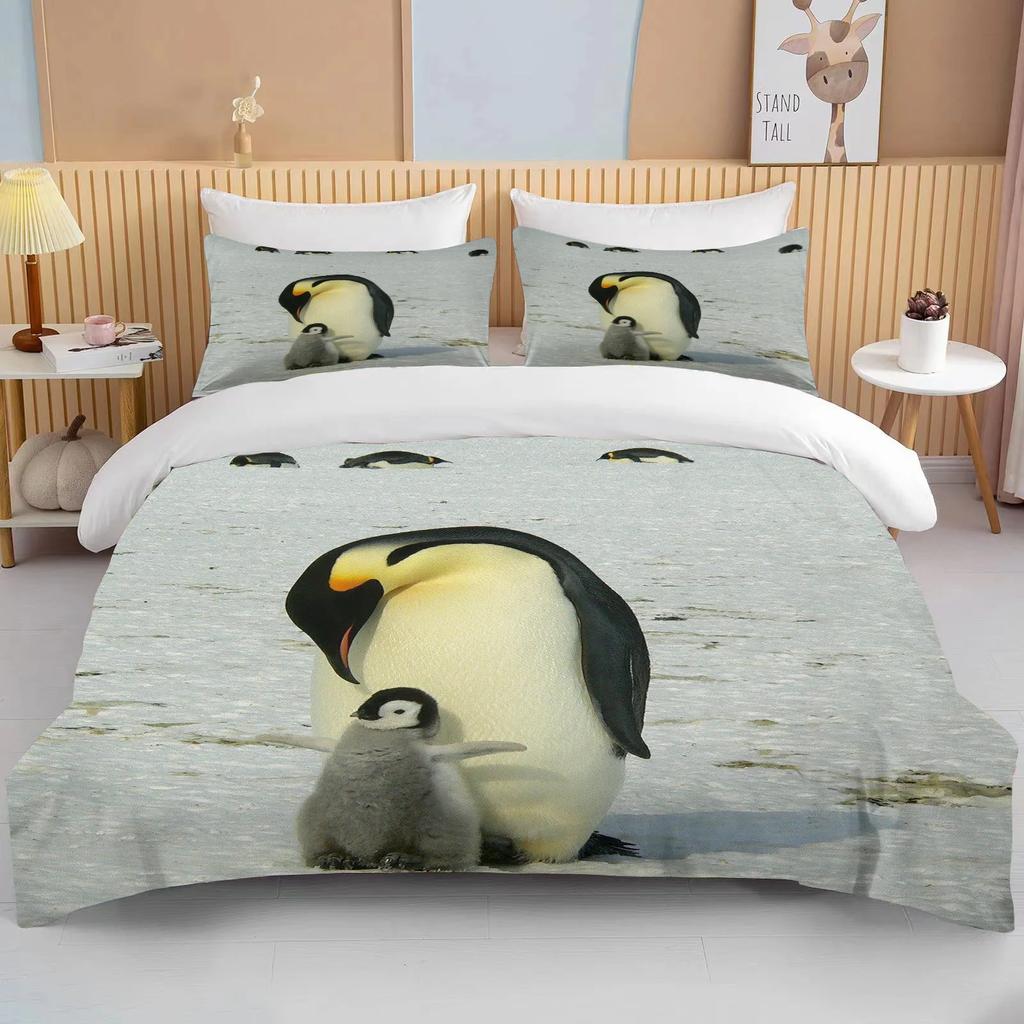 Niedliche Pinguin Bettwäsche 3-teiliges Set King Size Doppelbett Bettwäscheset Mikrofaser oder Polyester Bettbezugset Kinderzimmer Bettset
