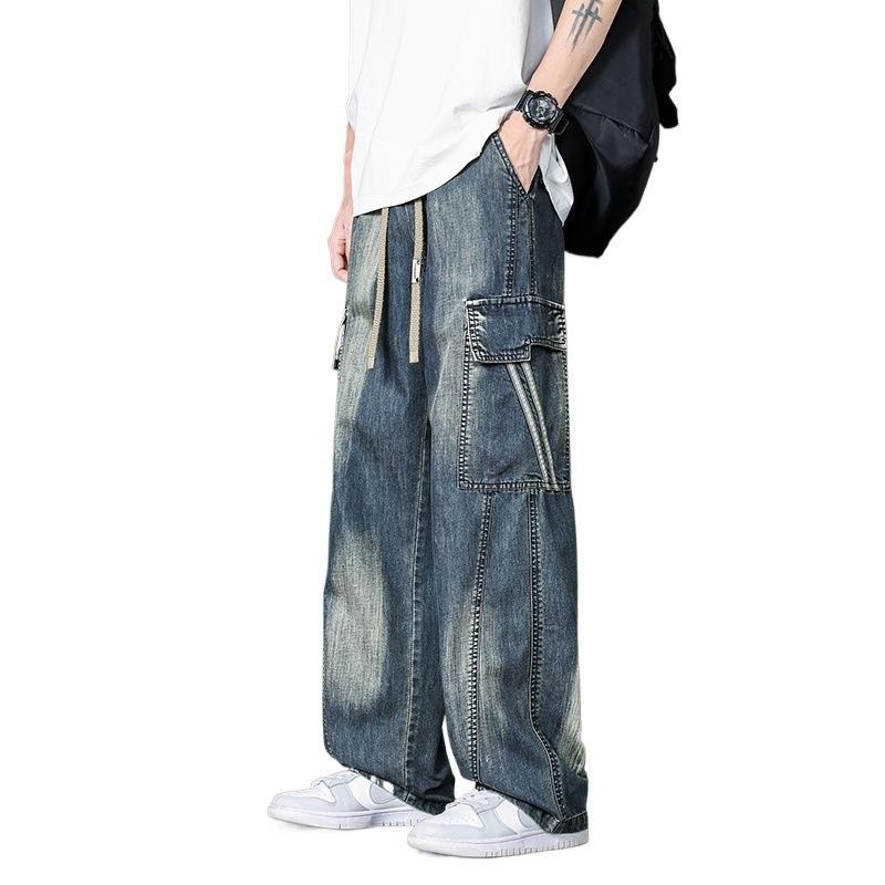 

Plus Size Men s Retro Jeans Summer Thin Wide Leg Straight Leg Pants L чорний