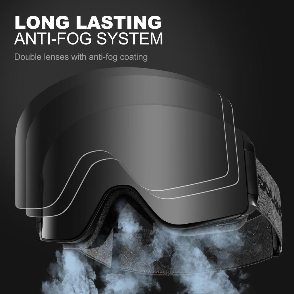 Odoland Snow Goggles Night Magnetic Interchangeable Flat Double OTG Glasses Snowboard Goggles with Wide Field of UV400 Impact Lightweight VLT +