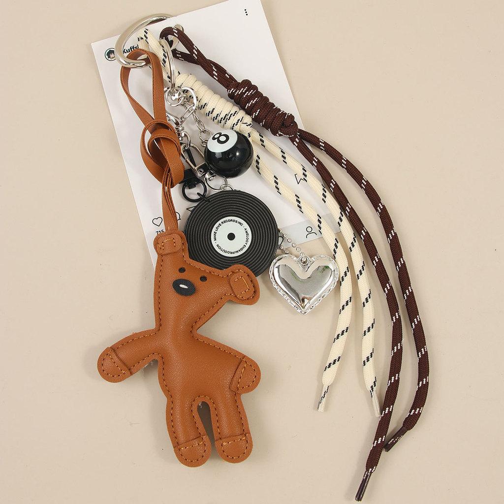 Miu Small Bear Keychain With Leather Teddy Bear Pendant For Casual Bags And Gifts