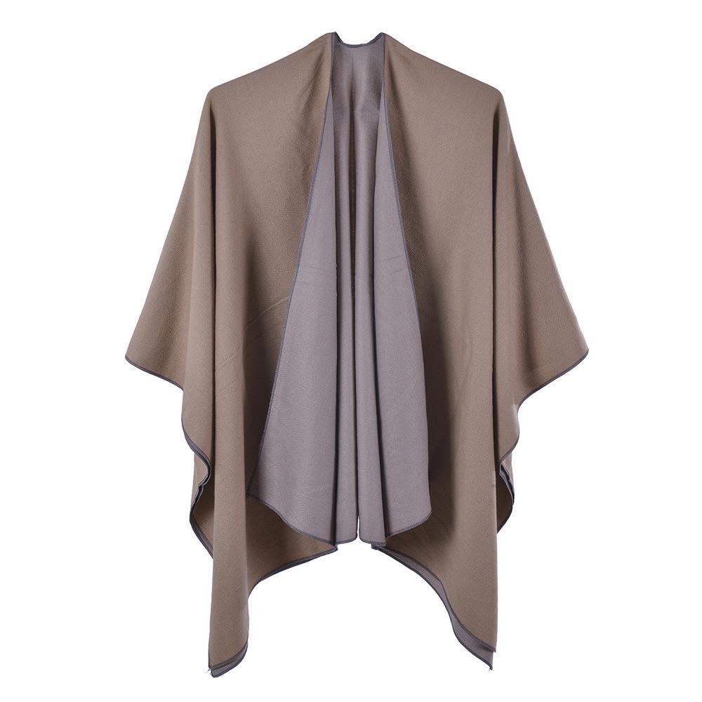 Reversible Cashmere-Feel Women's Poncho Shawl for Spring and Autumn