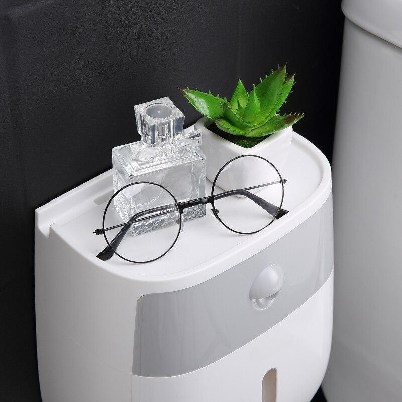 Soporte de pañuelos para el baño, caja de papel higiénico montada en la pared, estante de almacenamiento de papel en rollo impermeable, estante organizador de doble capa con cajón