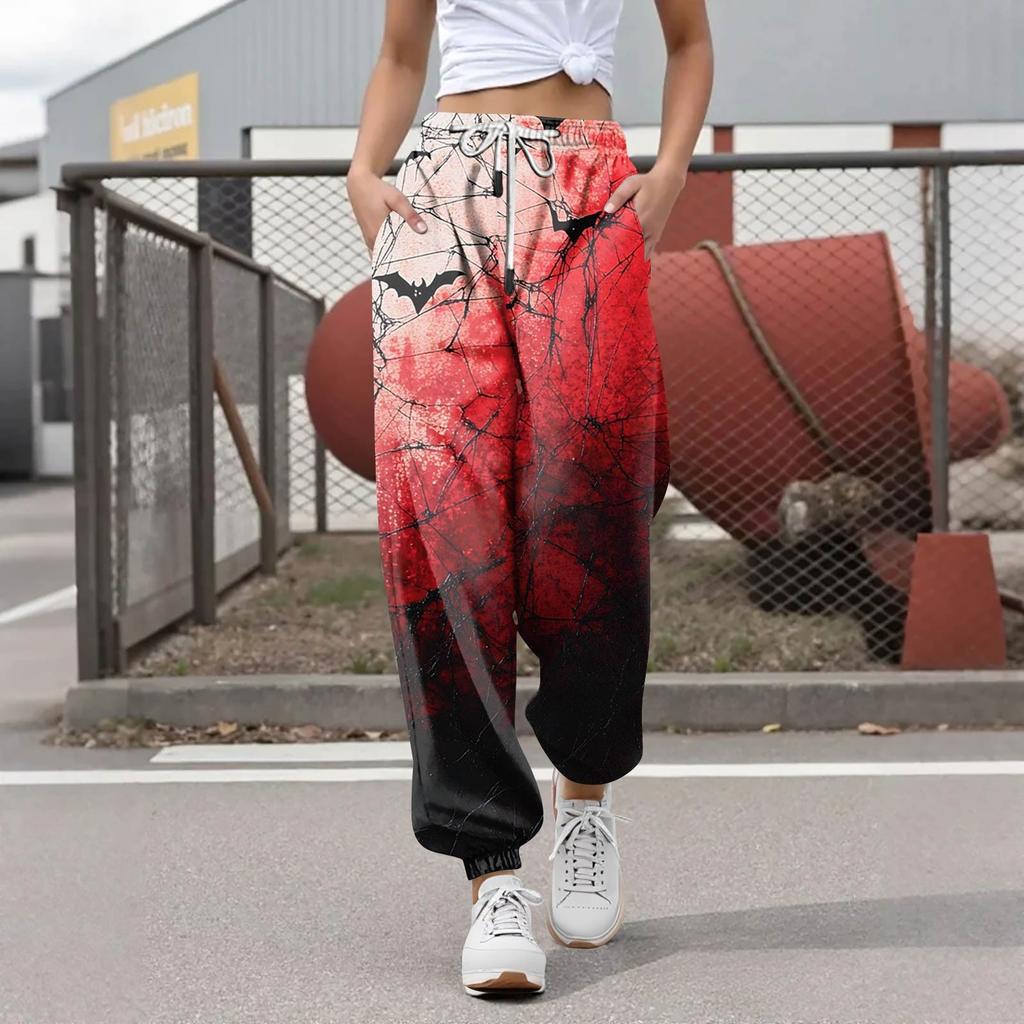 Women's Casual Fashion Halloween Printed Leisure Pants Sweatpants Trousers Drawstring Elastic Waist Drawstring Drawstring Pants