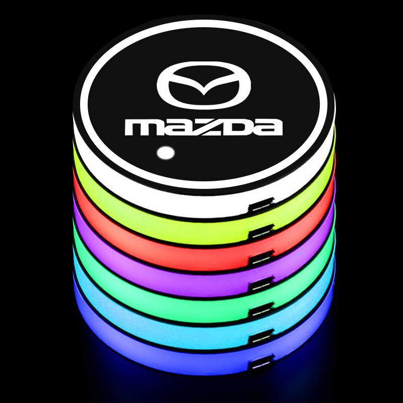 2pcs Car Water Cup Bottle Lamp Auto Holder Mat Pad Luminous Coaster For Mazda 3 Axela CX5 CX3 CX4 CX30 CX9 Atenza Demio RX7 RX-7 a2