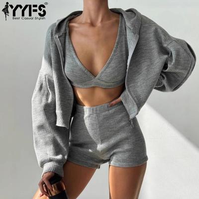 Women's Fashion Casual Spring Fall Solid Color Print Long Sleeve Hooded Trousers Pants Suits