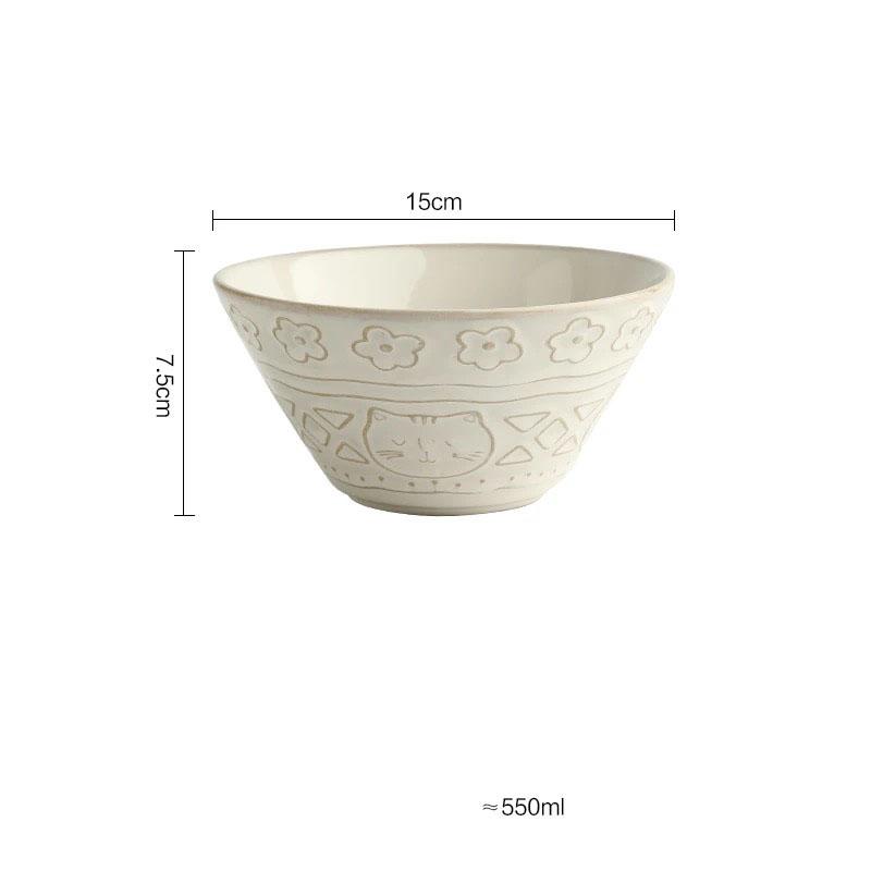 Creative White Glaze Japanese Embossed Cartoon Cute Cat Ceramic Tableware Home Kitchen Restaurant Supplies Fish dinner plates