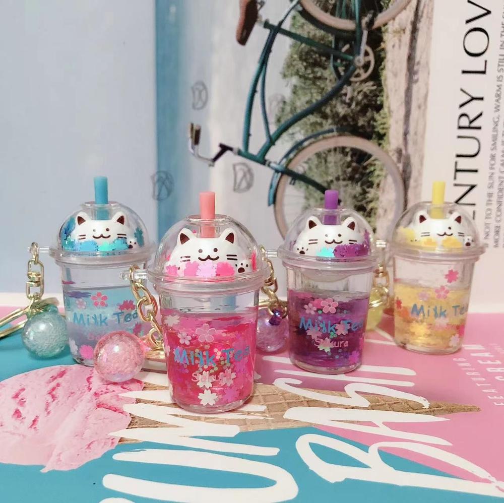 Schlüsselanhänger Cartoon Ornamente Autoschlüsselanhänger Milchteeflaschen Schlüsselanhänger Sakura Katze Schlüsselanhänger Schlüsselanhänger