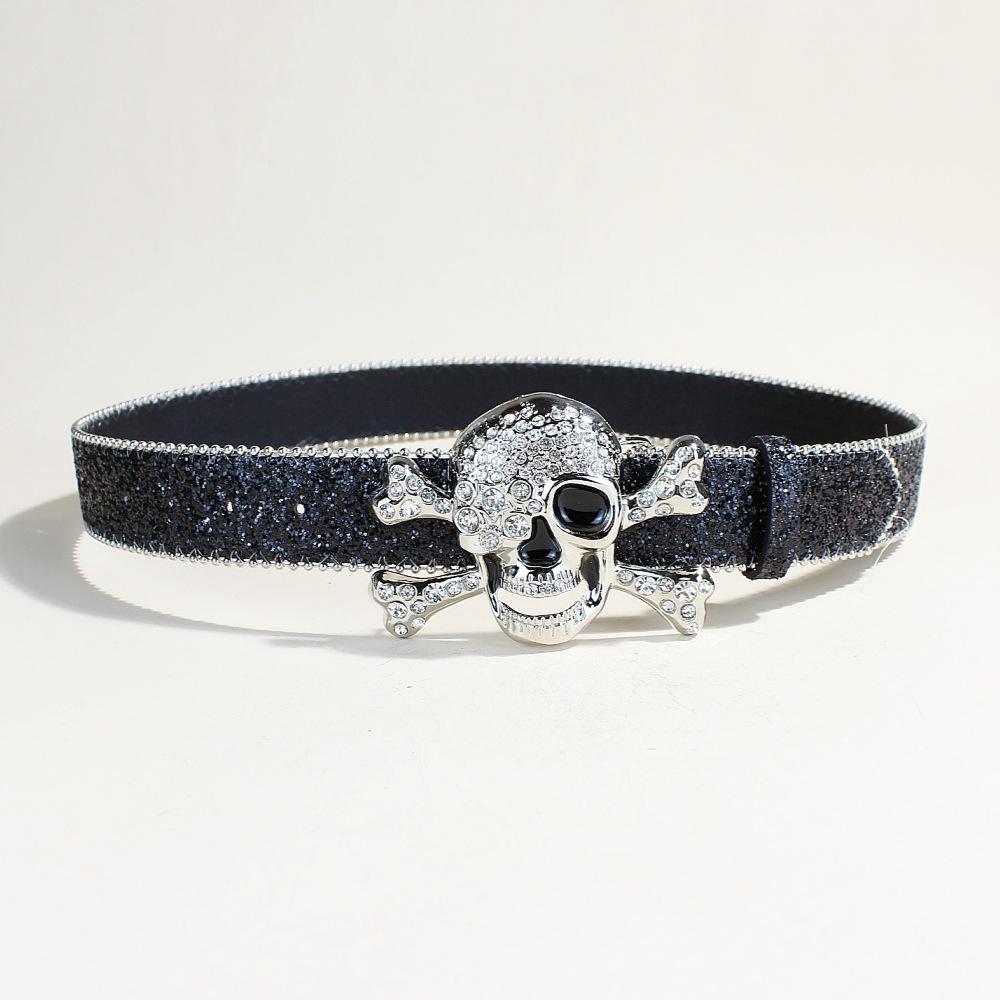 

Ремень Личность Череп Синий Блестящий Ремень Женские Кнопки Брюки Ремень 110Cm long