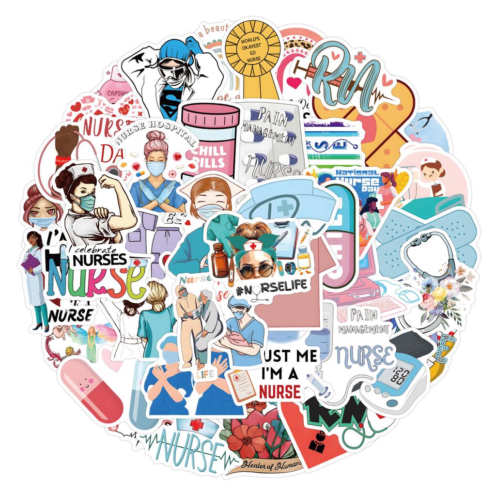 50 Nurses Series Stickers Cartoon International Nurse Day Doctor Stethoscope Stickers Decorative Suitcase Stickers