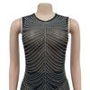 Damen Mode Einfarbige Netz-Ärmelloses Langes Kleid mit Heißbohr-Details