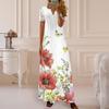 Damen-Sommerkleid, satte Farben, Blumendruck, V-Ausschnitt, Spitze, Patchwork, aushöhlen, kurze Ärmel, plissiert, Boho-Party, Maxikleid, Damenbekleidung
